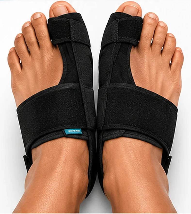 Two toe support braces worn on both feet