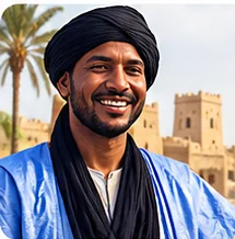رجل موريتاني مبتسم بالدراعة الزرقاء