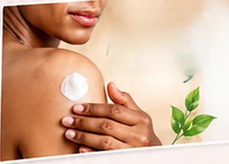 Applying a dab of cream on the shoulder